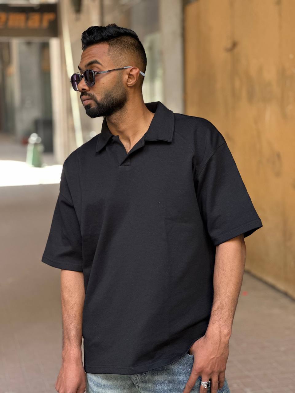 Oversized Black Polo T-Shirt