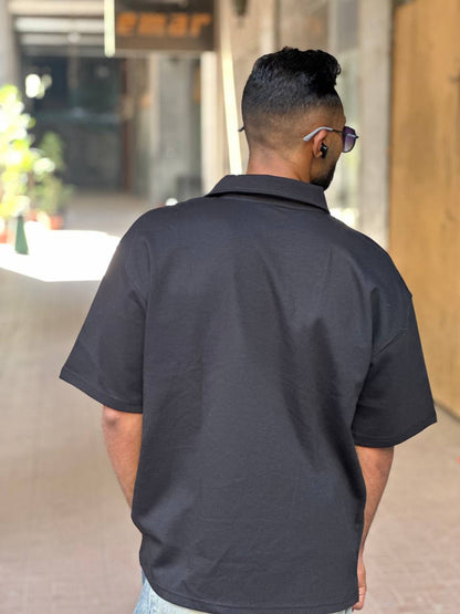 Oversized Black Polo T-Shirt