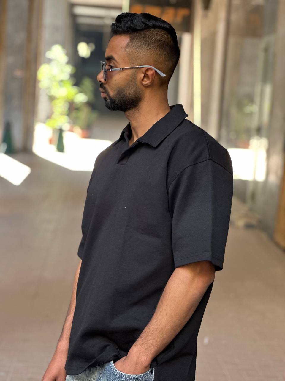 Oversized Black Polo T-Shirt